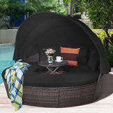 Alora Premium Black Outdoor Patio Rattan Daybed Sofa W/ Adjustable Table Top, Canopy & 3 Pillows, 76'' (92534186)