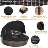 Alora Premium Black Outdoor Patio Rattan Daybed Sofa W/ Adjustable Table Top, Canopy & 3 Pillows, 76'' (92534186)