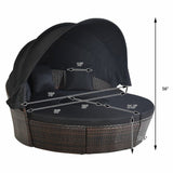 Alora Premium Black Outdoor Patio Rattan Daybed Sofa W/ Adjustable Table Top, Canopy & 3 Pillows, 76'' (92534186)