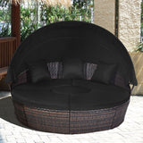 Alora Premium Black Outdoor Patio Rattan Daybed Sofa W/ Adjustable Table Top, Canopy & 3 Pillows, 76'' (92534186)