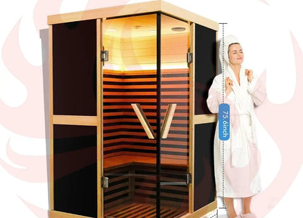 Thermora Premium Large 2-Person V-Shaped FAR Infrared Sauna Room With Double Glass Doors, 1980W (SAK96413) - Phoenix Fire Art Store