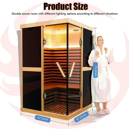 Thermora Premium Large 2-Person V-Shaped FAR Infrared Sauna Room With Double Glass Doors, 1980W (SAK96413) - Phoenix Fire Art Store