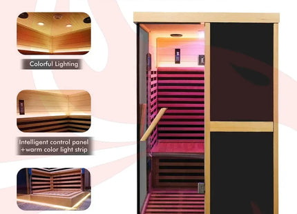 Thermora Premium Large 2-Person V-Shaped FAR Infrared Sauna Room With Double Glass Doors, 1980W (SAK96413) - Phoenix Fire Art Store