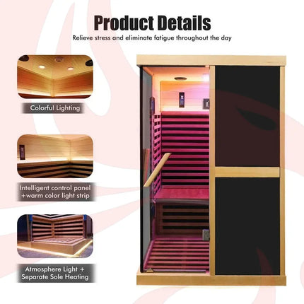 Thermora Premium Large 2-Person V-Shaped FAR Infrared Sauna Room With Double Glass Doors, 1980W (SAK96413) - Phoenix Fire Art Store
