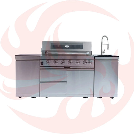 Castelle Flame Outdoor BBQ Kitchen Island With 43-Inch 6-Burner 85K BTU Propane Gas Grill, Rotisserie Kit, And Storage Cabinets (SAK95623) - Phoenix Fire Art Store