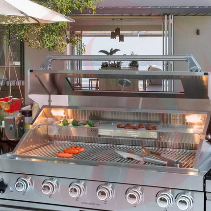 Castelle Flame Outdoor BBQ Kitchen Island With 43-Inch 6-Burner 85K BTU Propane Gas Grill, Rotisserie Kit, And Storage Cabinets (SAK95623) - Phoenix Fire Art Store