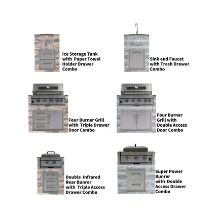Premium Outdoor Kitchen With 32-Inch 60K BTU Built-In Stainless Steel LPG Gas Grill, Door And Drawer Combo And Stainless Steel Ice Box (SAK98661)