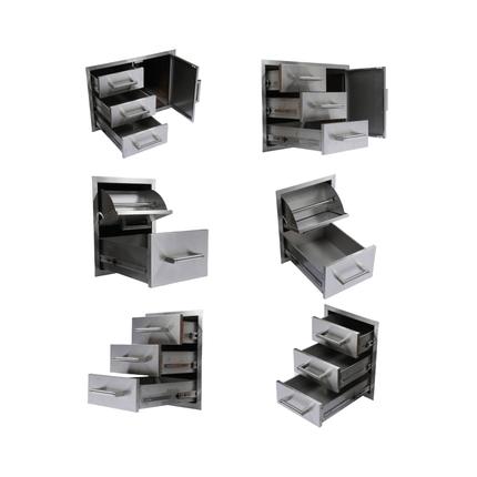 Premium Outdoor Kitchen With 32-Inch 60K BTU Built-In Stainless Steel LPG Gas Grill, Door And Drawer Combo And Stainless Steel Ice Box (SAK98661)