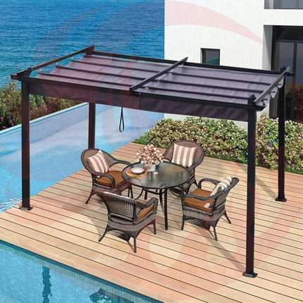 [10X13FT] Premium Outdoor Patio Retractable Pergola With Canopy (SAK01864) - Phoenix Fire Art Store