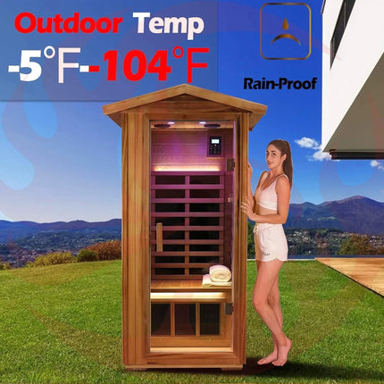 Thermora Premium 1-Person Outdoor Red Cedar Infrared Sauna With Low EMF, Chromotherapy And Bluetooth (SAK32783) - Phoenix Fire Art Store