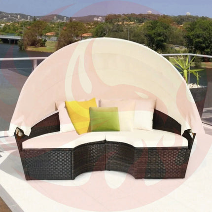 Premium Round Outdoor Patio Rattan Daybed W/ Canopy & Table, 76" (SAK96418) - Phoenix Fire Art Store