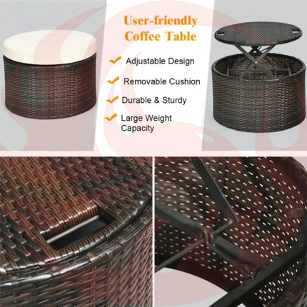 Premium Round Outdoor Patio Rattan Daybed W/ Canopy & Table, 76" (SAK96418) - Phoenix Fire Art Store