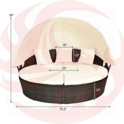 Premium Round Outdoor Patio Rattan Daybed W/ Canopy & Table, 76" (SAK96418) - Phoenix Fire Art Store