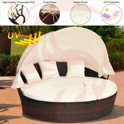 Premium Round Outdoor Patio Rattan Daybed W/ Canopy & Table, 76" (SAK96418) - Phoenix Fire Art Store