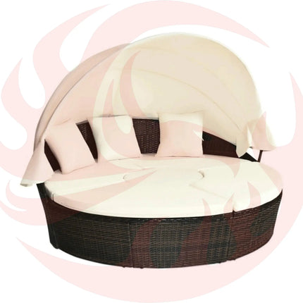Premium Round Outdoor Patio Rattan Daybed W/ Canopy & Table, 76" (SAK96418) - Phoenix Fire Art Store