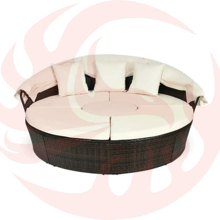Premium Round Outdoor Patio Rattan Daybed W/ Canopy & Table, 76" (SAK96418) - Phoenix Fire Art Store