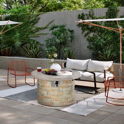 Alora Premium Round Outdoor Propane Patio Gas Fire Pit Table W/ Lava Rock & Cover, 36" (SAK24173)