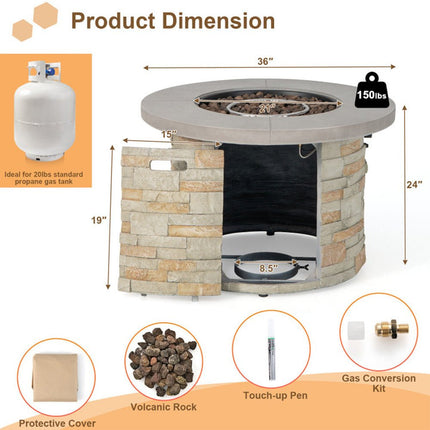Alora Premium Round Outdoor Propane Patio Gas Fire Pit Table W/ Lava Rock & Cover, 36" (SAK24173)