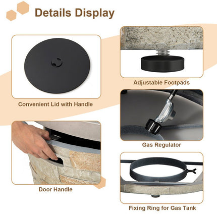 Alora Premium Round Outdoor Propane Patio Gas Fire Pit Table W/ Lava Rock & Cover, 36" (SAK24173)