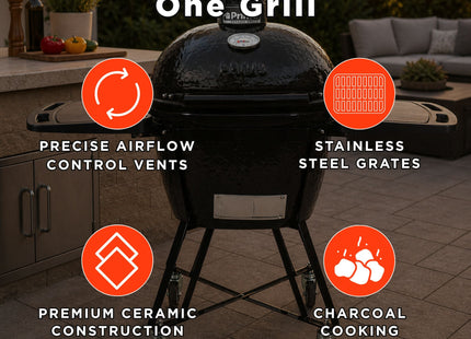 Primo Oval Large 300 All-In-One Ceramic Kamado Grill W/ Cradle, Side Shelves & Stainless Steel Grates [PGCLGC] (SAK21293) SAKSBY WHOLESALE