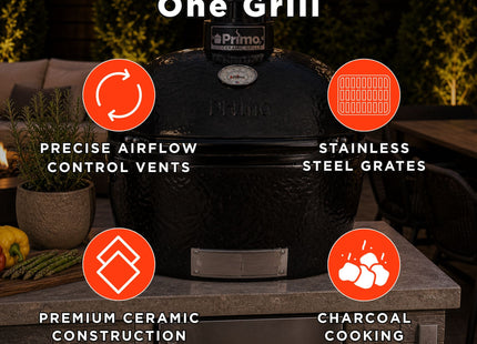 Primo Oval Large 300 Ceramic Kamado BBQ Grill W/ Stainless Steel Grates [PGCLGH] (SAK14871) SAKSBY WHOLESALE