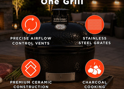 Primo Oval XL 400 Ceramic Kamado BBQ Grill W/ Stainless Steel Grates [PGCXLH] (SAK23100) SAKSBY WHOLESALE