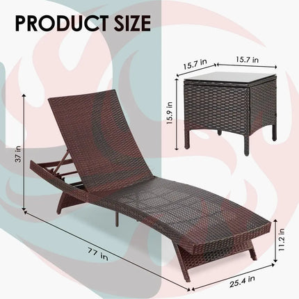 Pamapic Rattan Chaise Lounge Set - Phoenix Fire Art Store