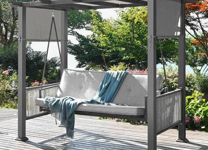 Pamapic 3-Seat Outdoor Metal Pergola Porch Swing Bed with Stand & Cushion, Gray Pamapic