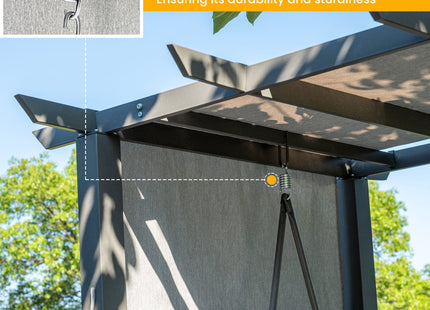 Pamapic 3-Seat Outdoor Metal Pergola Porch Swing Bed with Stand & Cushion, Gray Pamapic