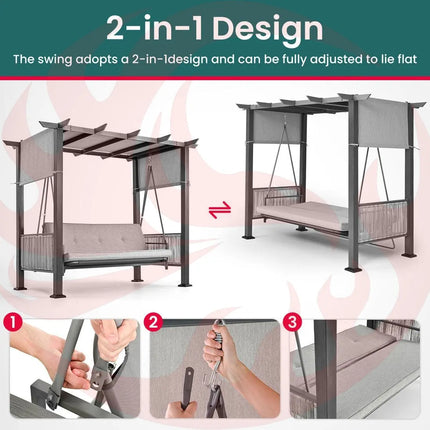 Pamapic 2 in 1 Patio Swing with 7 Pieces HDPE Dining Sets Pamapic