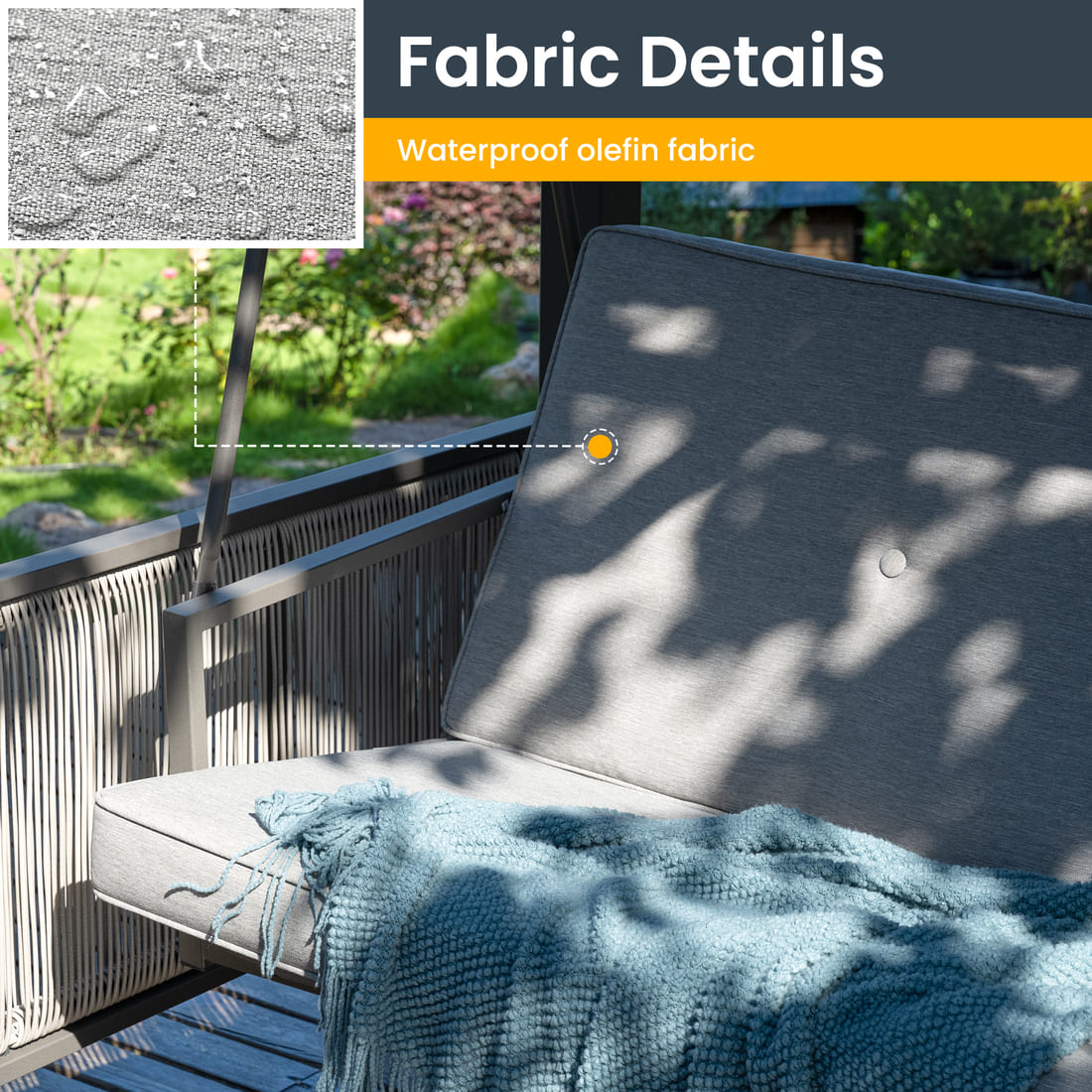 3-Seat Outdoor Pergola Swing Bed with UV Protection Canopy & Cushions - Gray Steel Frame