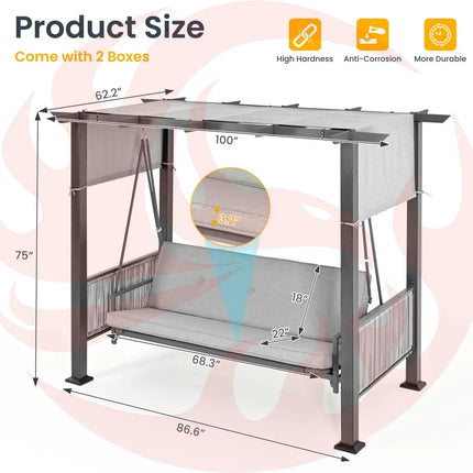 Pamapic 2 in 1 Patio Swing with 7 Pieces HDPE Dining Sets Pamapic
