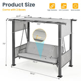 Pamapic 3-Seat Outdoor Metal Pergola Porch Swing Bed with Stand & Cushion, Gray