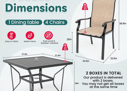 Pamapic 5-Piece Textilene Outdoor Dining Set - Rust-Proof Patio Table & Chairs Pamapic