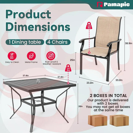Pamapic 5-Piece Textilene Outdoor Dining Set - Rust-Proof Patio Table & Chairs Pamapic