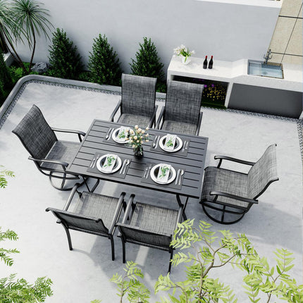 Pamapic 7-Piece Textilene Outdoor Dining Set - Swivel Chairs, Rust-Resistant Table & Ultimate Backyard Vibes Pamapic