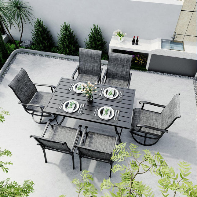Pamapic 7-Piece Textilene Outdoor Dining Set - Swivel Chairs, Rust-Resistant Table & Ultimate Backyard Vibes Pamapic