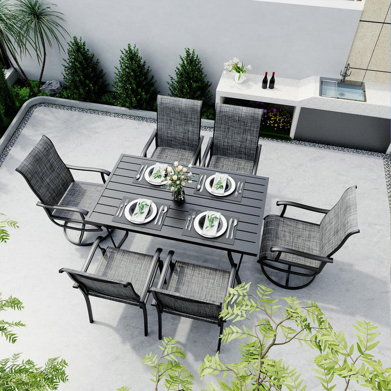 Pamapic 7-Piece Textilene Outdoor Dining Set - Swivel Chairs, Rust-Resistant Table & Ultimate Backyard Vibes