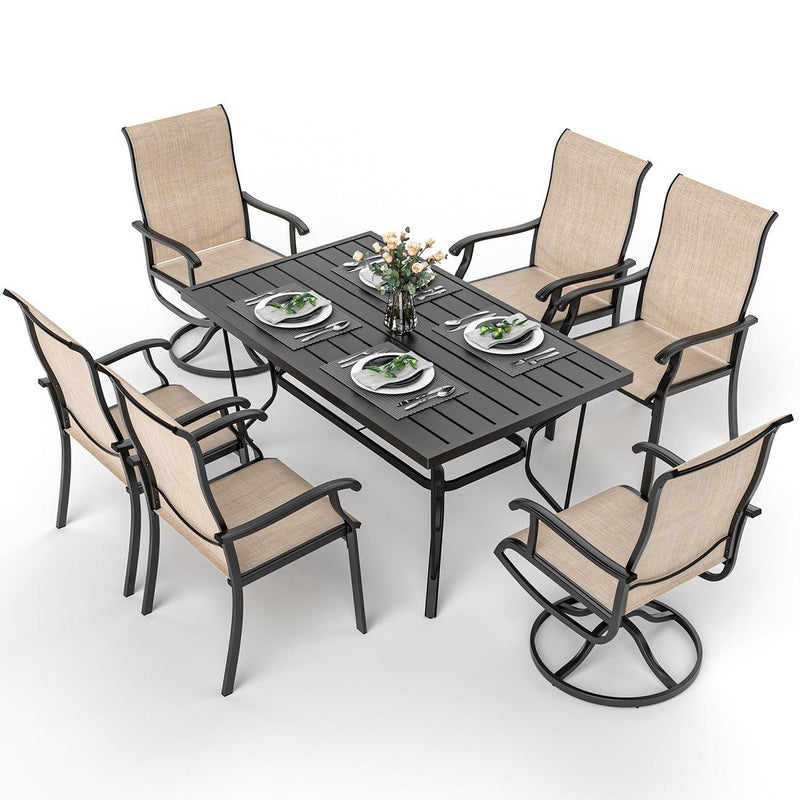Pamapic 7-Piece Textilene Outdoor Dining Set - Swivel Chairs, Rust-Resistant Table & Ultimate Backyard Vibes
