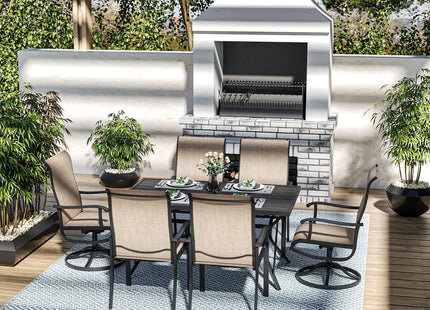 Pamapic 7-Piece Textilene Outdoor Dining Set - Swivel Chairs, Rust-Resistant Table & Ultimate Backyard Vibes Pamapic