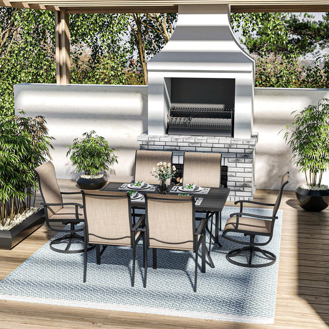 Pamapic 7-Piece Textilene Outdoor Dining Set - Swivel Chairs, Rust-Resistant Table & Ultimate Backyard Vibes Pamapic