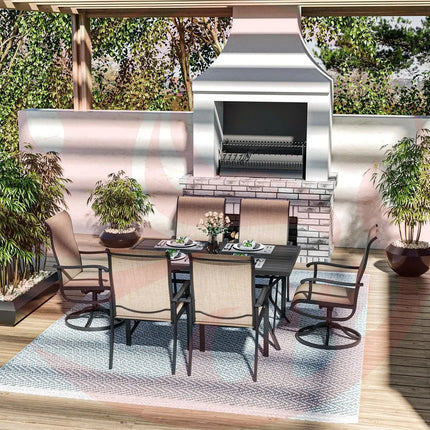 Pamapic 7-Piece Textilene Outdoor Dining Set - Swivel Chairs, Rust-Resistant Table & Ultimate Backyard Vibes Pamapic