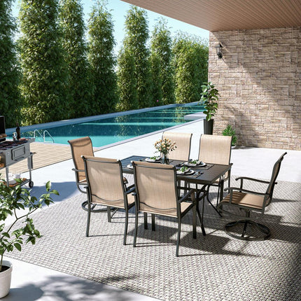 Pamapic 7-Piece Textilene Outdoor Dining Set - Swivel Chairs, Rust-Resistant Table & Ultimate Backyard Vibes Pamapic