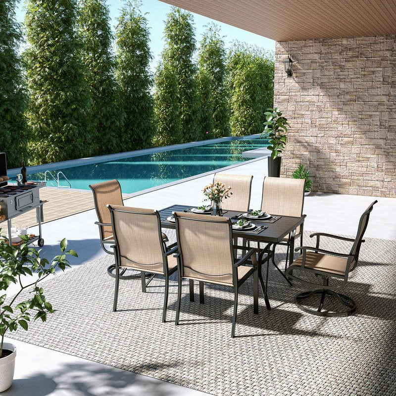 Pamapic 7-Piece Textilene Outdoor Dining Set - Swivel Chairs, Rust-Resistant Table & Ultimate Backyard Vibes