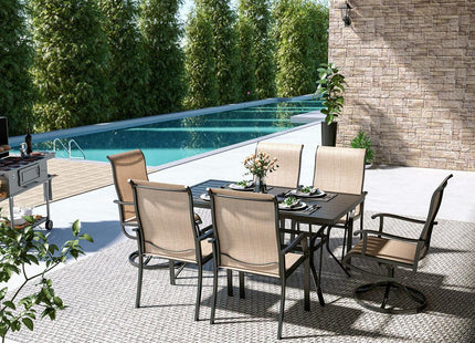 Pamapic 7-Piece Textilene Outdoor Dining Set - Swivel Chairs, Rust-Resistant Table & Ultimate Backyard Vibes Pamapic