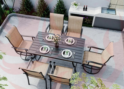 Pamapic 7-Piece Textilene Outdoor Dining Set - Swivel Chairs, Rust-Resistant Table & Ultimate Backyard Vibes Pamapic