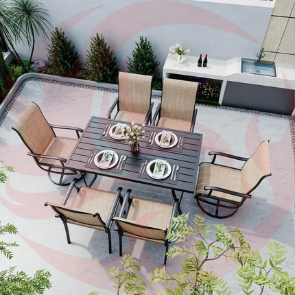 Pamapic 7-Piece Textilene Outdoor Dining Set - Swivel Chairs, Rust-Resistant Table & Ultimate Backyard Vibes Pamapic