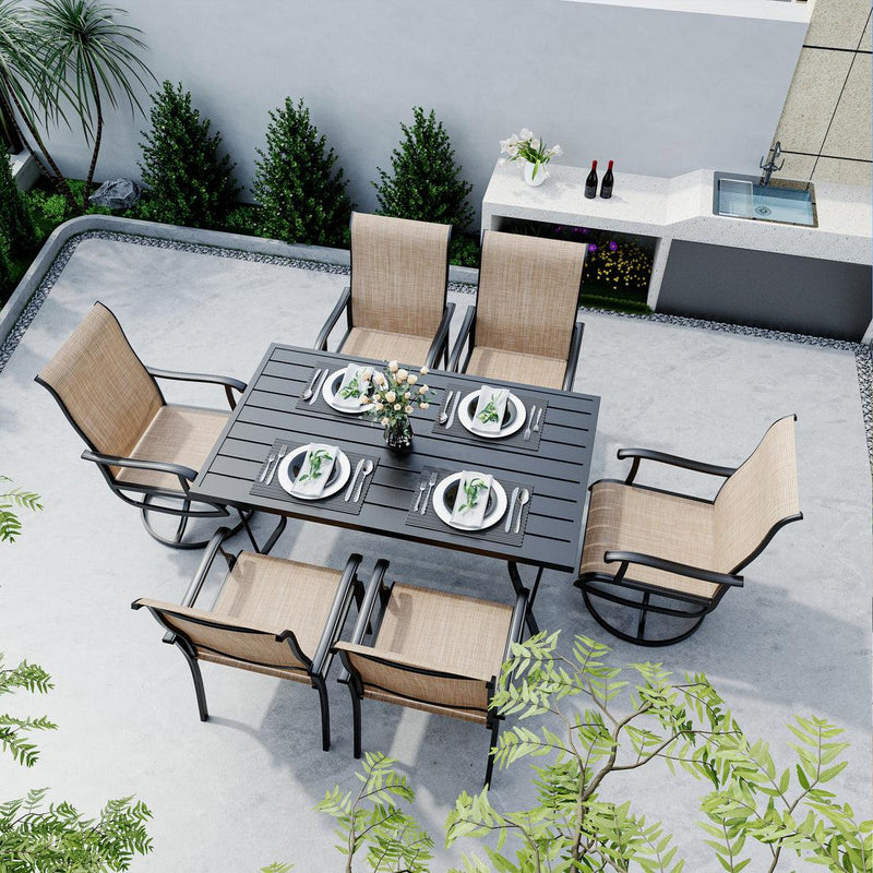 Pamapic 7-Piece Textilene Outdoor Dining Set - Swivel Chairs, Rust-Resistant Table & Ultimate Backyard Vibes