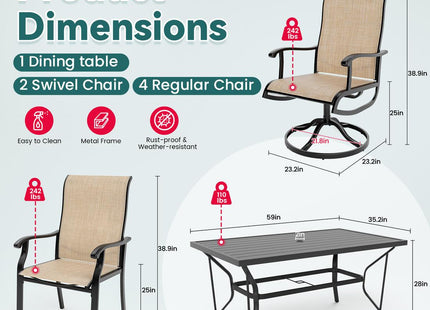 Pamapic 7-Piece Textilene Outdoor Dining Set - Swivel Chairs, Rust-Resistant Table & Ultimate Backyard Vibes Pamapic