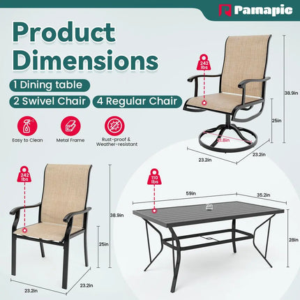 Pamapic 7-Piece Textilene Outdoor Dining Set - Swivel Chairs, Rust-Resistant Table & Ultimate Backyard Vibes Pamapic